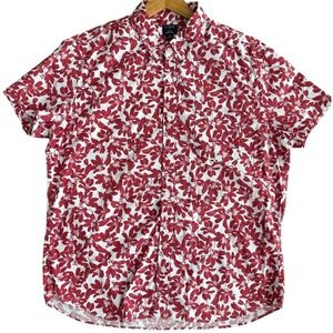 J.Crew Men's XL Flex Washed Button Down Short Sleeve Shirt Red Floral Print